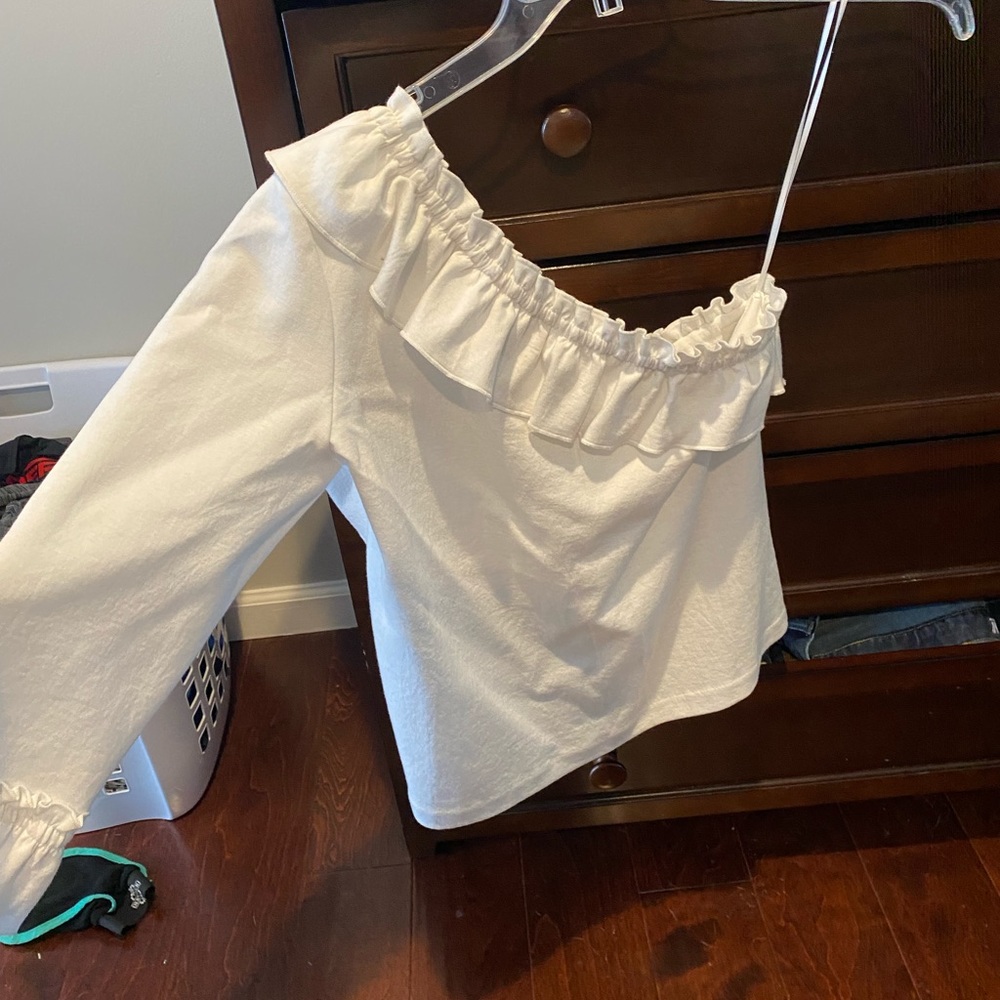 One shoulder white blouse